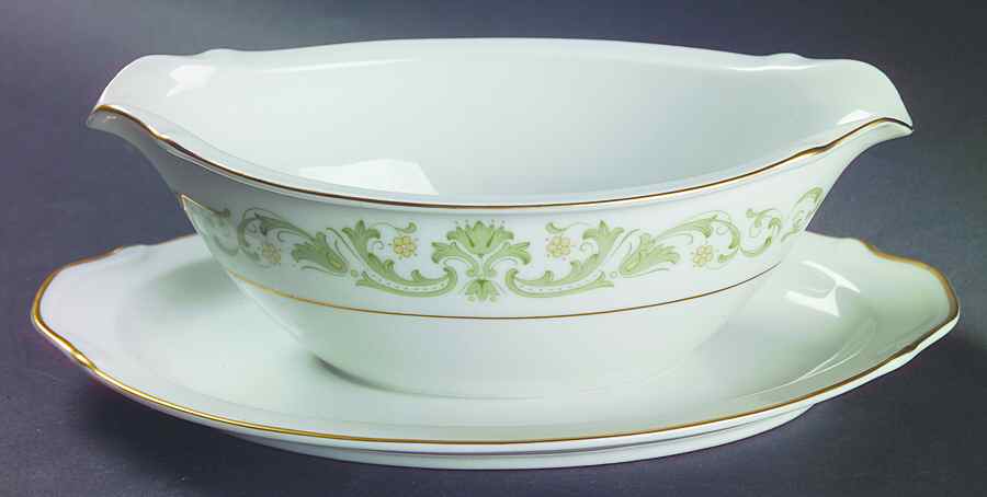 Contessa Green Gravy Boat with Attached Underplate by Style House-1