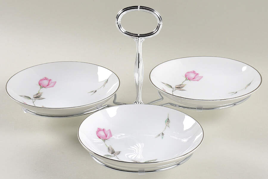 Dawn Rose 7" x 12" 3-Part Relish & Metal Stand (FR) HC by Style House-1