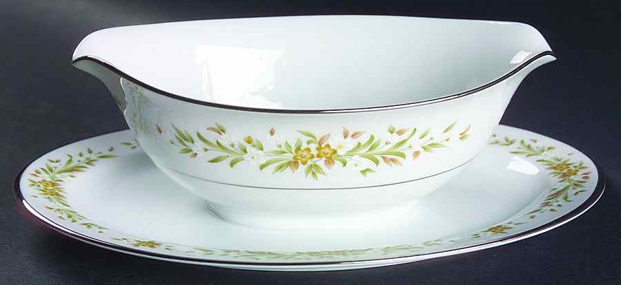Mayfair (Platinum Trim) Gravy Boat with Attached Underplate by Style House-1