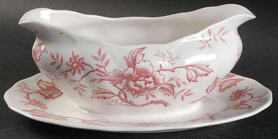 Pink Flora Gravy Boat with Attached Underplate by Style House-1