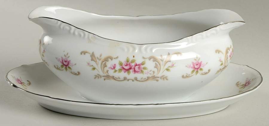 Rose Baroque Gravy Boat with Attached Underplate by Style House-1