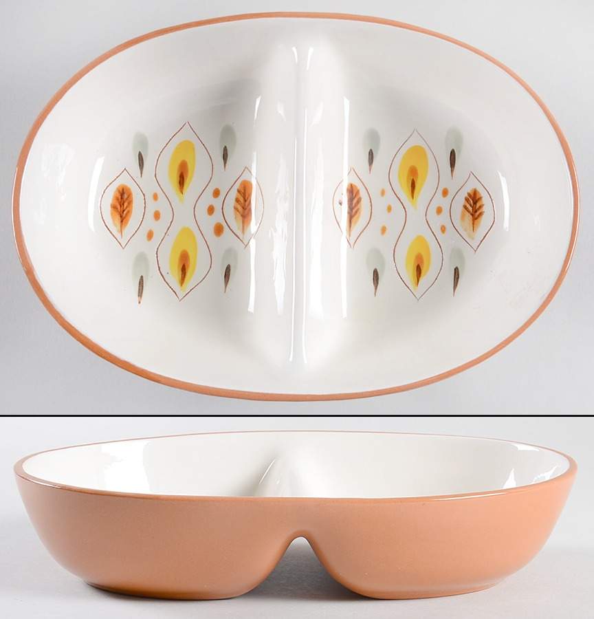 Amber Glo 10" Oval Divided Vegetable Bowl by Stangl-1