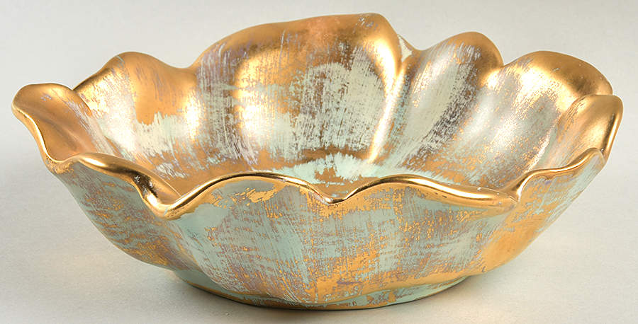 Antique Gold (Gold on Green Body) 7" Rose Bowl by Stangl-1