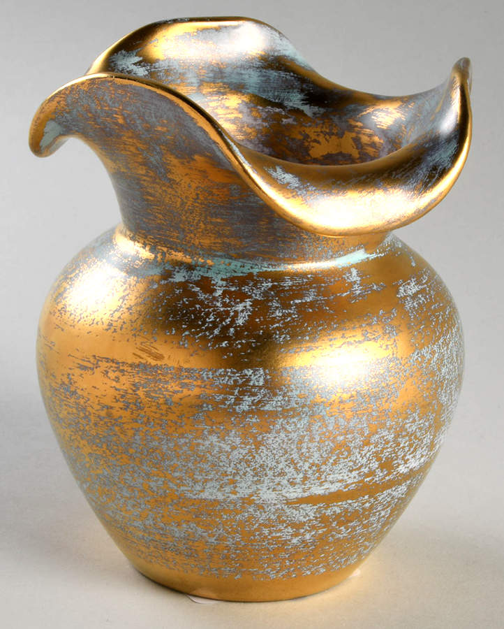 Antique Gold (Gold on Green Body) 5" Vase by Stangl-1