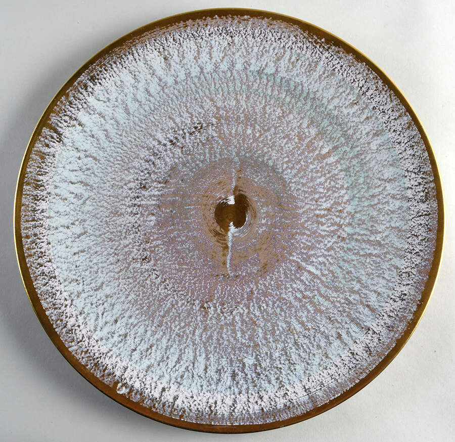 Antique Gold (Gold on Green Body) 14" Chop Plate (Round Platter) by Stangl-1