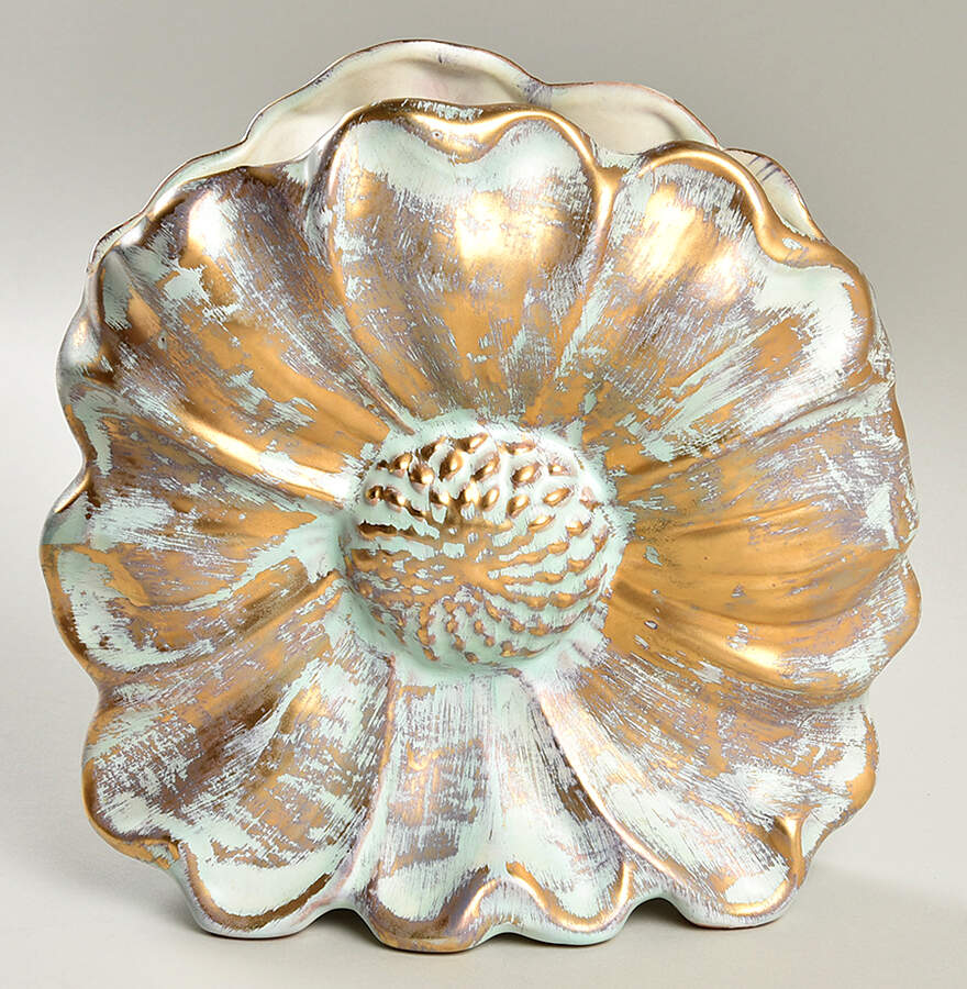 Antique Gold (Gold on Green Body) 7" Cosmos Vase by Stangl-1