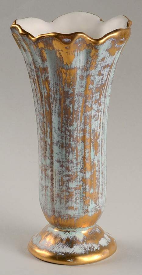 Antique Gold (Gold on Green Body) 7" Flared Vase by Stangl-1