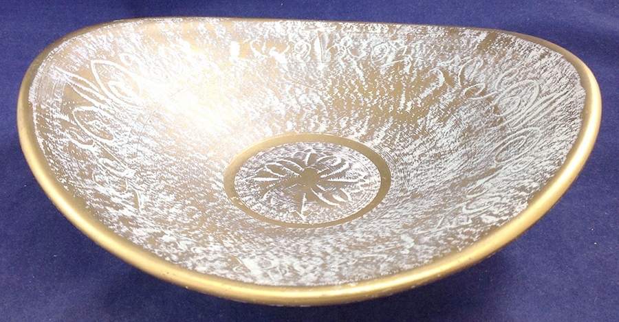 Antique Gold (Gold on Green Body) 11" Oval Bowl by Stangl-1