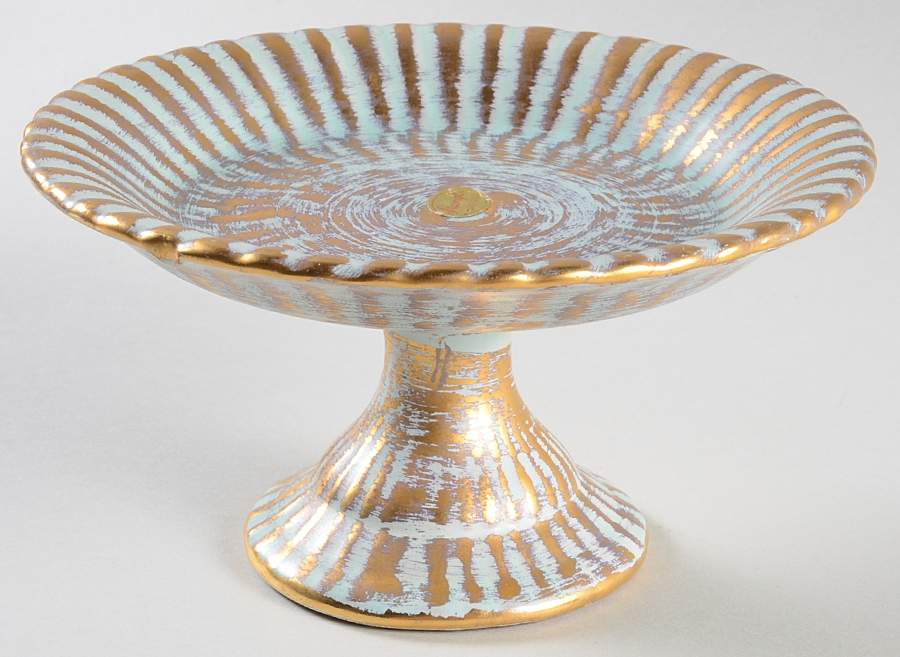 Antique Gold (Gold on Green Body) Round Compote (Height X Width) by Stangl-1