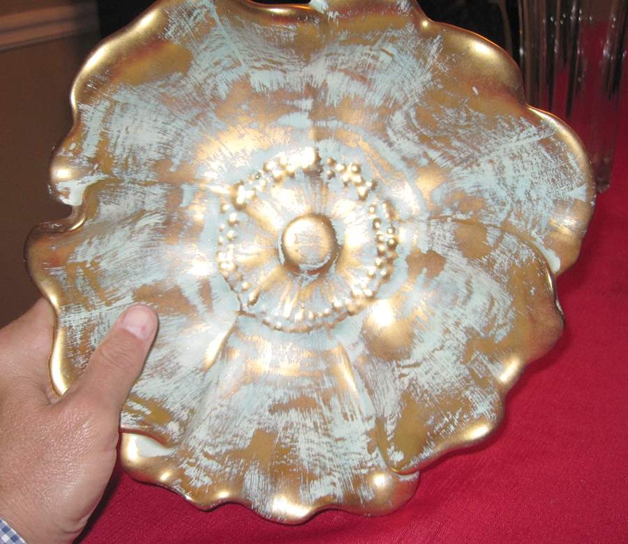 Antique Gold (Gold on Green Body) 9" Rose Bowl by Stangl-1