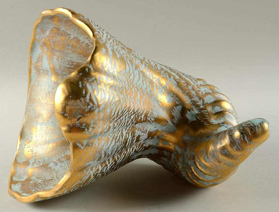 Antique Gold (Gold on Green Body) Cornucopia by Stangl-1