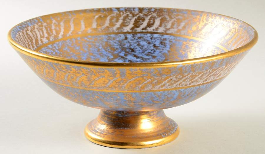 Antique Gold (Gold on Green Body) 9" Footed Bowl by Stangl-1