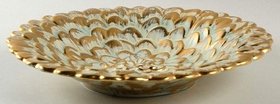 Antique Gold (Gold on Green Body) Zinnia Bowl by Stangl-1