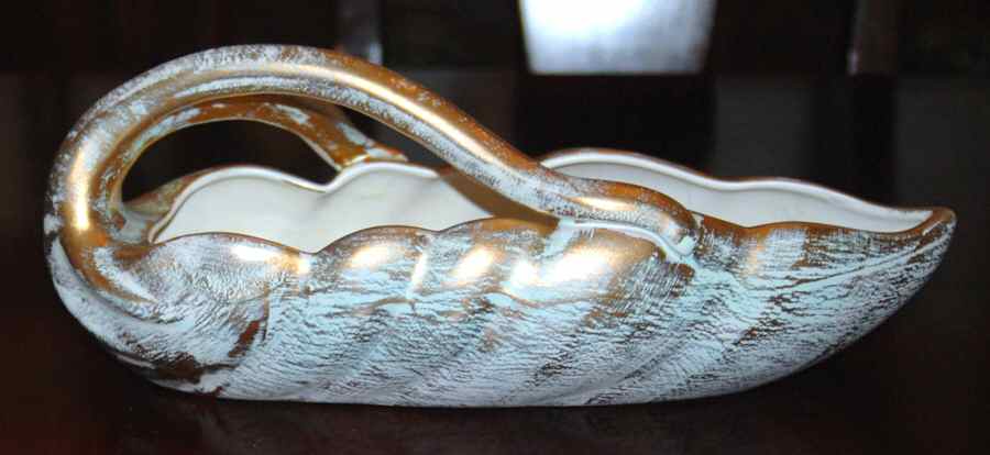 Antique Gold (Gold on Green Body) Shell Shaped Bowl by Stangl-1