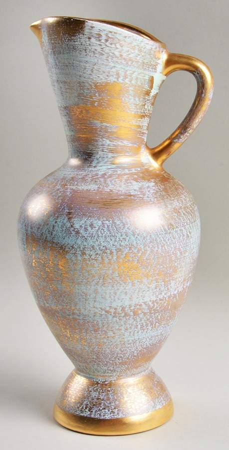 Antique Gold (Gold on Green Body) Medium Pitcher by Stangl-1