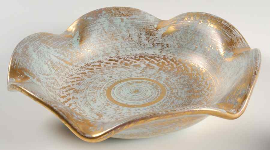 Antique Gold (Gold on Green Body) Large Fruit Bowl by Stangl-1