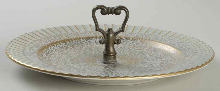 Antique Gold (Gold on Green Body) Round Serving Plate with Handle (DP) by Stangl-1