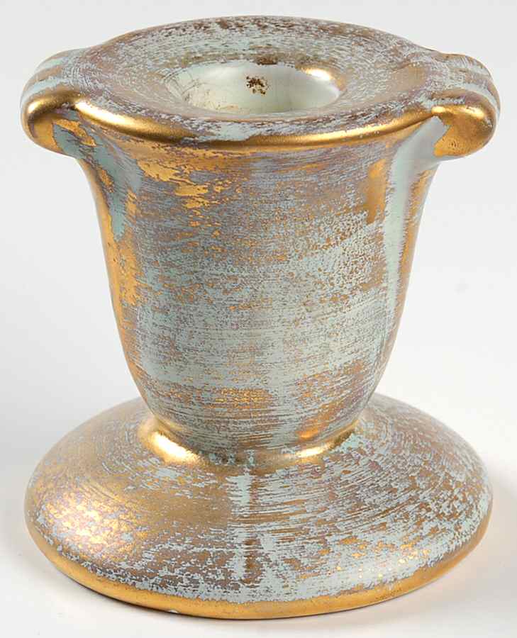 Antique Gold (Gold on Green Body) 3" Candlestick by Stangl-1