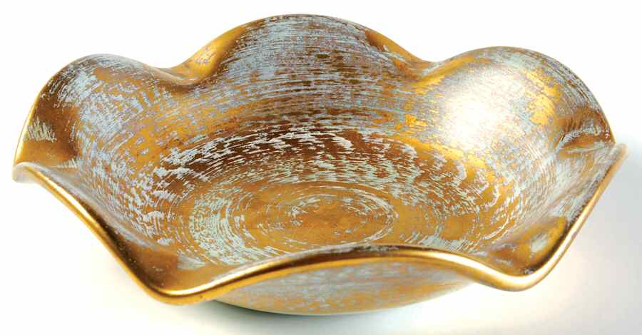 Antique Gold (Gold on Green Body) Scalloped Bowl by Stangl-1