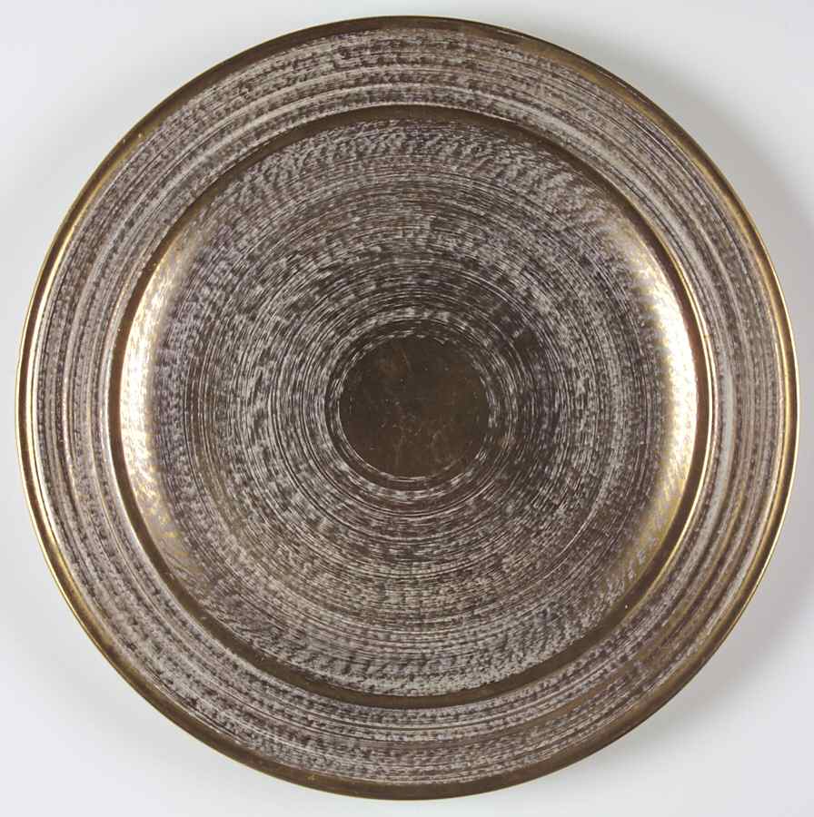 Antique Gold (Gold on Green Body) 12" Chop Plate (Round Platter) by Stangl-1