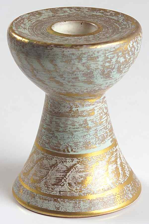 Antique Gold (Gold on Green Body) Small Candlestick by Stangl-1