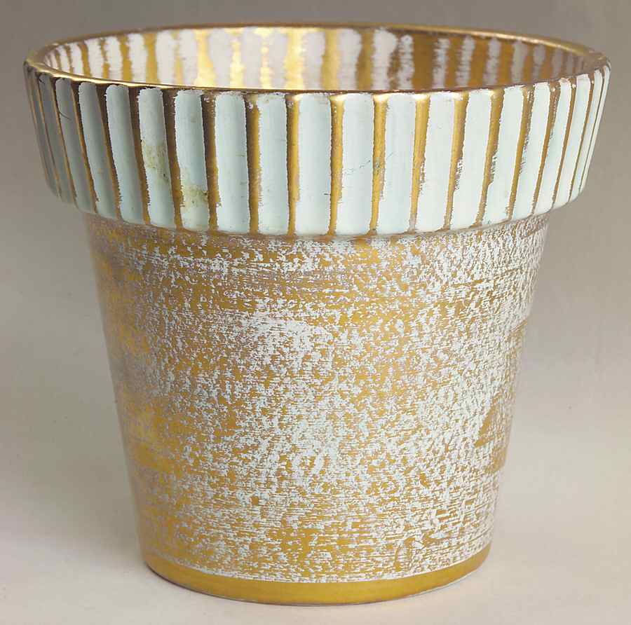 Antique Gold (Gold on Green Body) 5" Flower Pot by Stangl-1