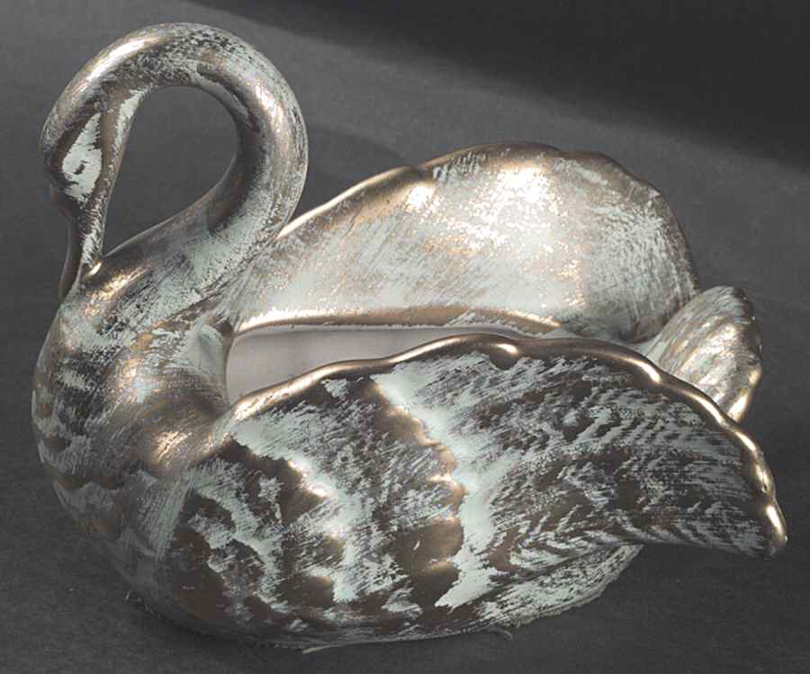 Antique Gold (Gold on Green Body) Medium Swan Planter by Stangl-1
