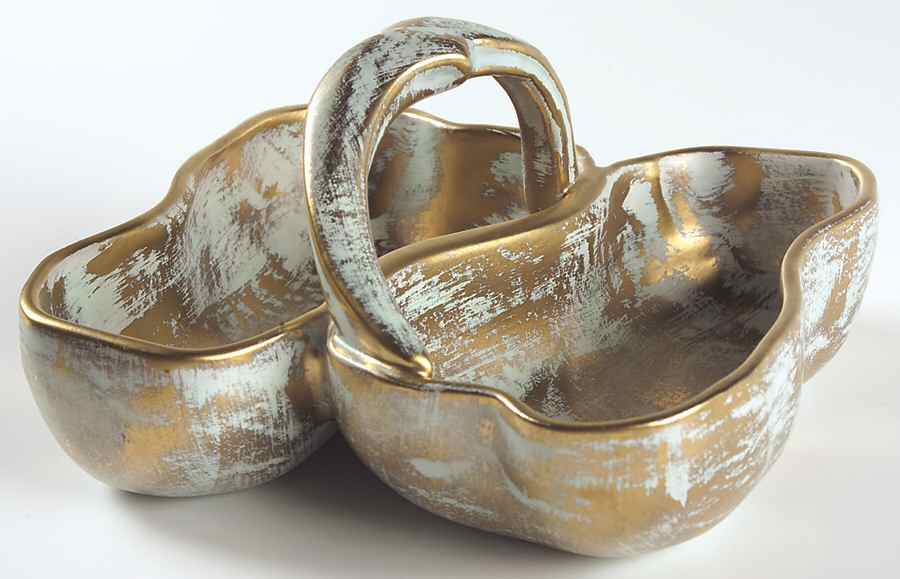 Antique Gold (Gold on Green Body) 2-Part Relish by Stangl-1