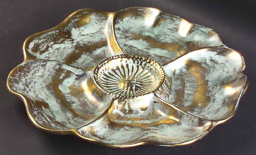 Antique Gold (Gold on Green Body) 6-Part Relish by Stangl-1