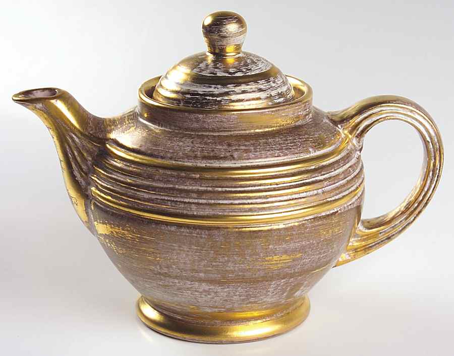 Antique Gold (Gold on Green Body) Teapot & Lid by Stangl-1