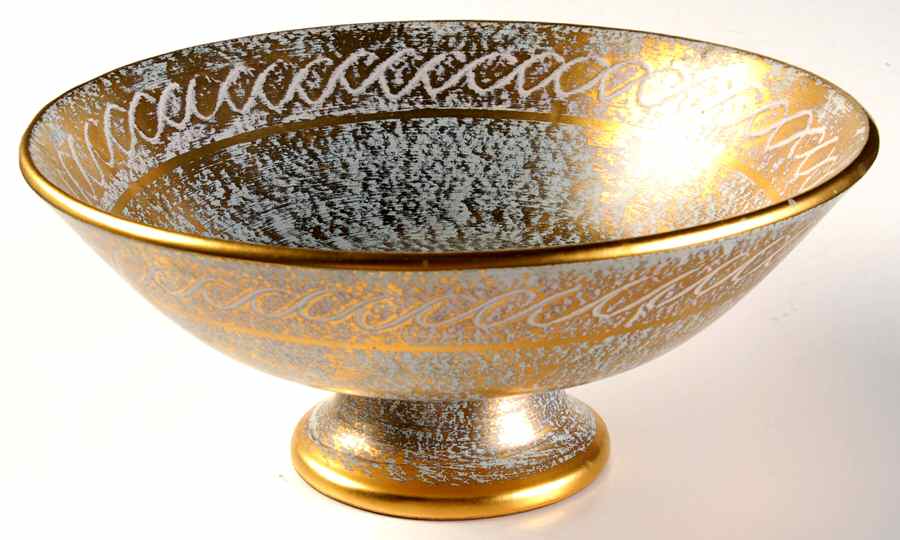 Antique Gold (Gold on Green Body) 8" Footed Bowl by Stangl-1