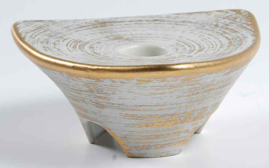 Antique Gold (Gold on Green Body) 2" Triangular Candleholder by Stangl-1