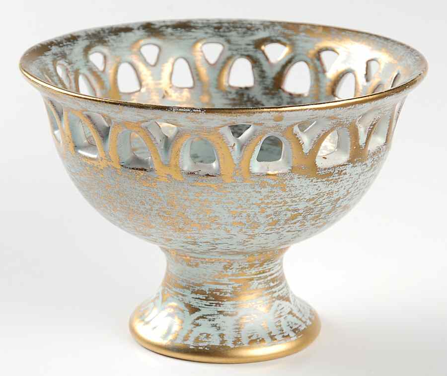 Antique Gold (Gold on Green Body) 5" Footed Bowl by Stangl-1