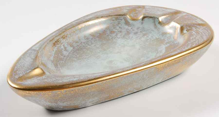Antique Gold (Gold on Green Body) 7" Ashtray by Stangl-1