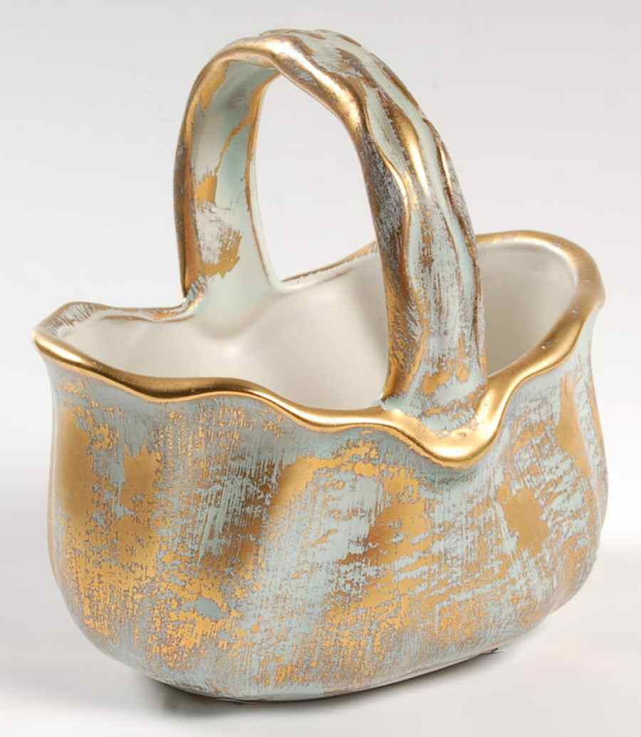 Antique Gold (Gold on Green Body) Small Basket by Stangl-1