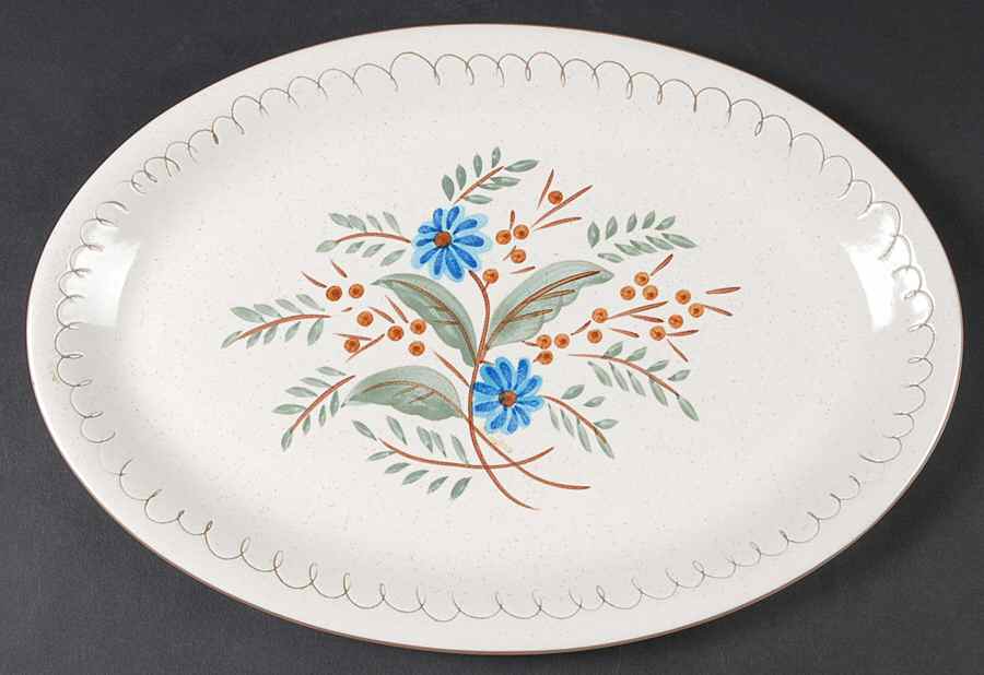 Blue Daisy 15" Oval Serving Platter by Stangl-1