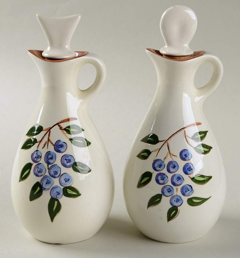 Blueberry Vinegar and Oil Set with "V" and "O" Stoppers by Stangl-1