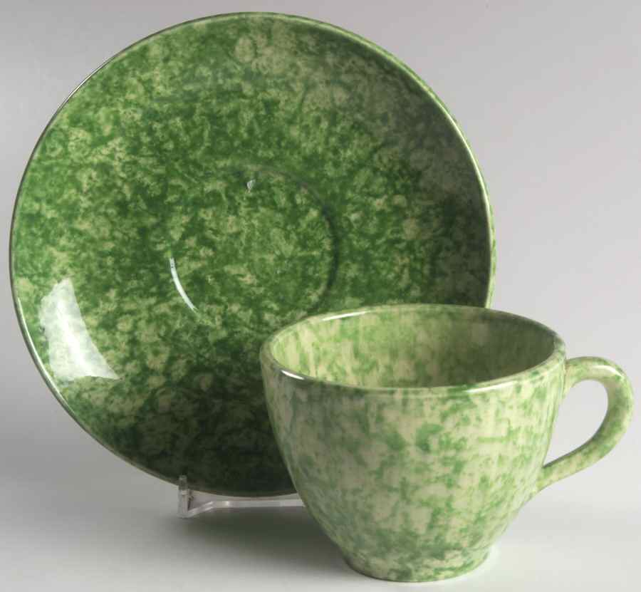 Caughley Green Flat Cup & Saucer Set by Stangl-1