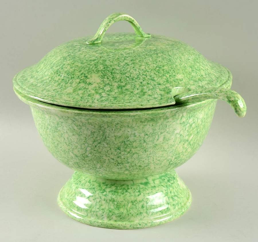 Caughley Green Tureen & Lid W/Ladle by Stangl-1