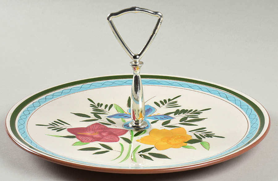 Country Garden (Brown Body and Carved) Round Serving Plate with Handle (DP) by Stangl-1