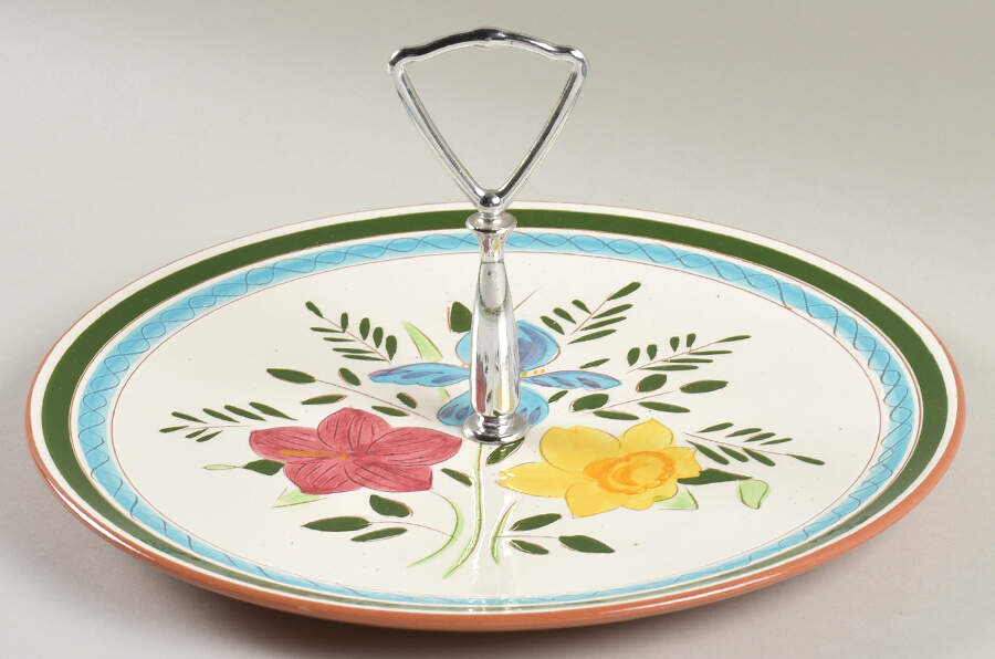 Country Garden (Brown Body and Carved) Round Serving Plate with Handle (DP) by Stangl-1