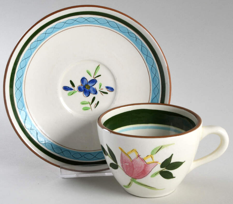 Country Garden (Brown Body and Carved) Flat Cup & Saucer Set by Stangl-1