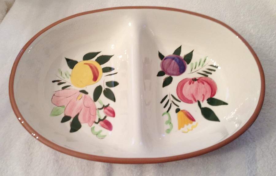 Country Garden (Brown Body and Carved) 10" Oval Divided Vegetable Bowl by Stangl-1