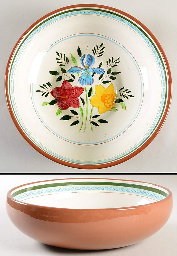Country Garden (Brown Body and Carved) 12" Large Salad Serving Bowl by Stangl-1