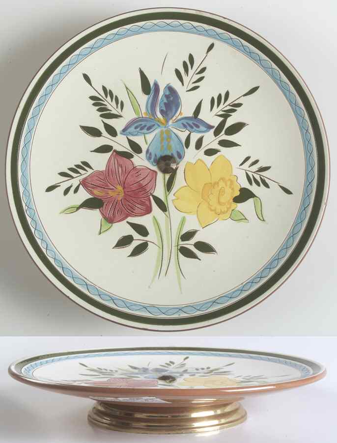 Country Garden (Brown Body and Carved) Footed Cake Plate by Stangl-1