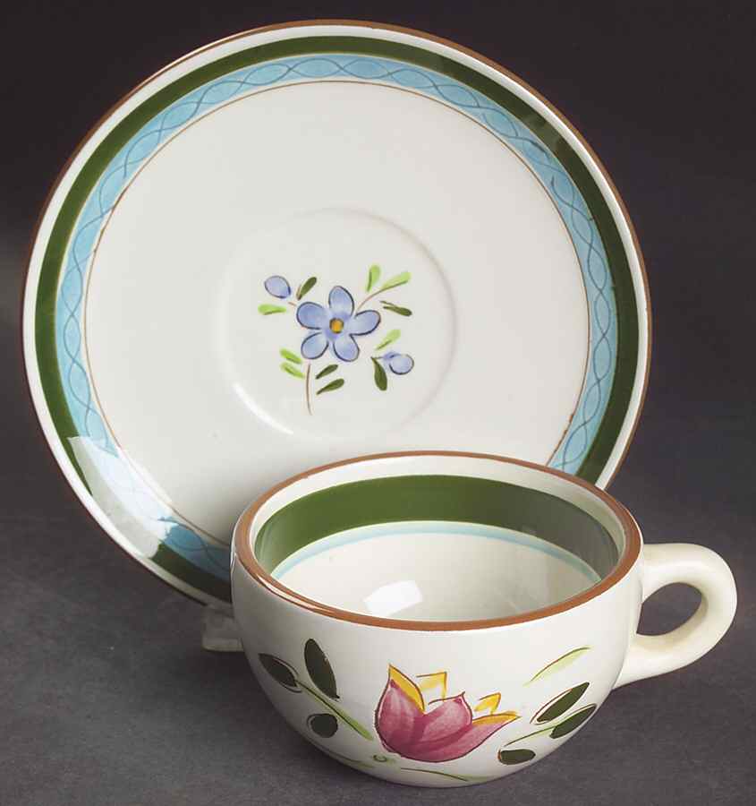 Country Garden (Brown Body and Carved) Flat Cup & Saucer Set by Stangl-1