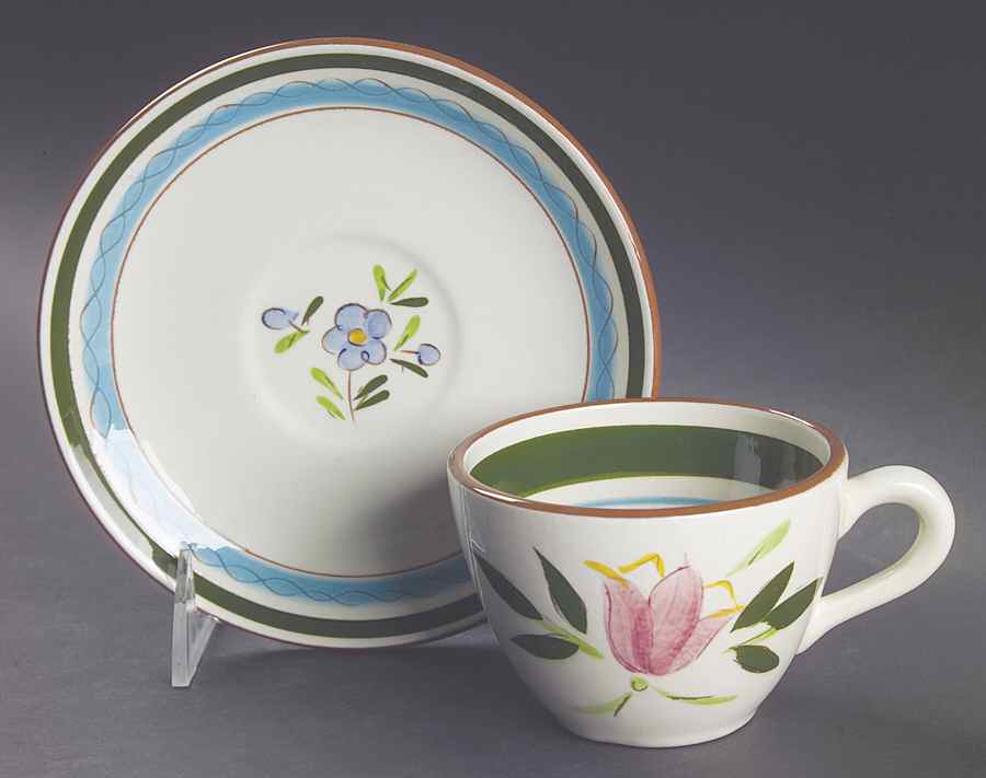 Country Garden (Brown Body and Carved) Flat Cup & Saucer Set by Stangl-1