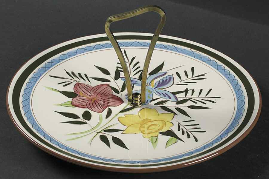Country Garden (Brown Body and Carved) Round Serving Plate with Handle (DP) by Stangl-1