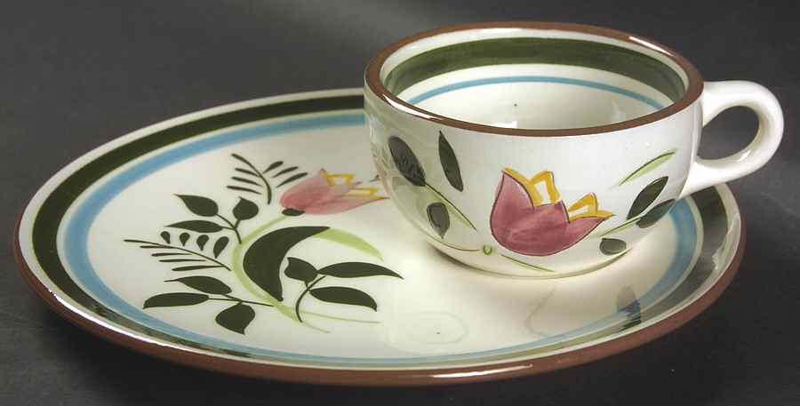 Country Garden (Brown Body and Carved) Snack Plate & Cup Set by Stangl-1