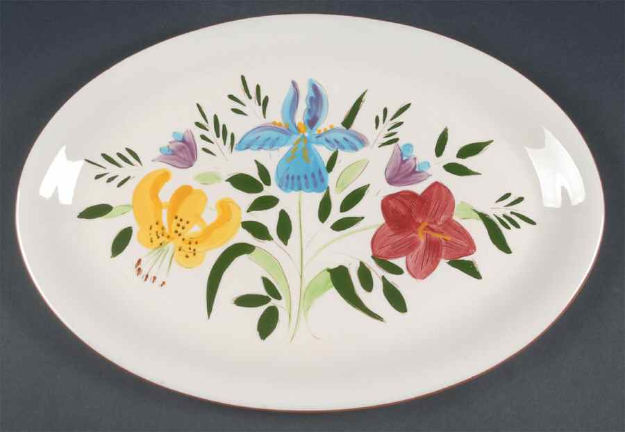 Country Garden (Brown Body and Carved) 14" Oval Serving Platter by Stangl-1